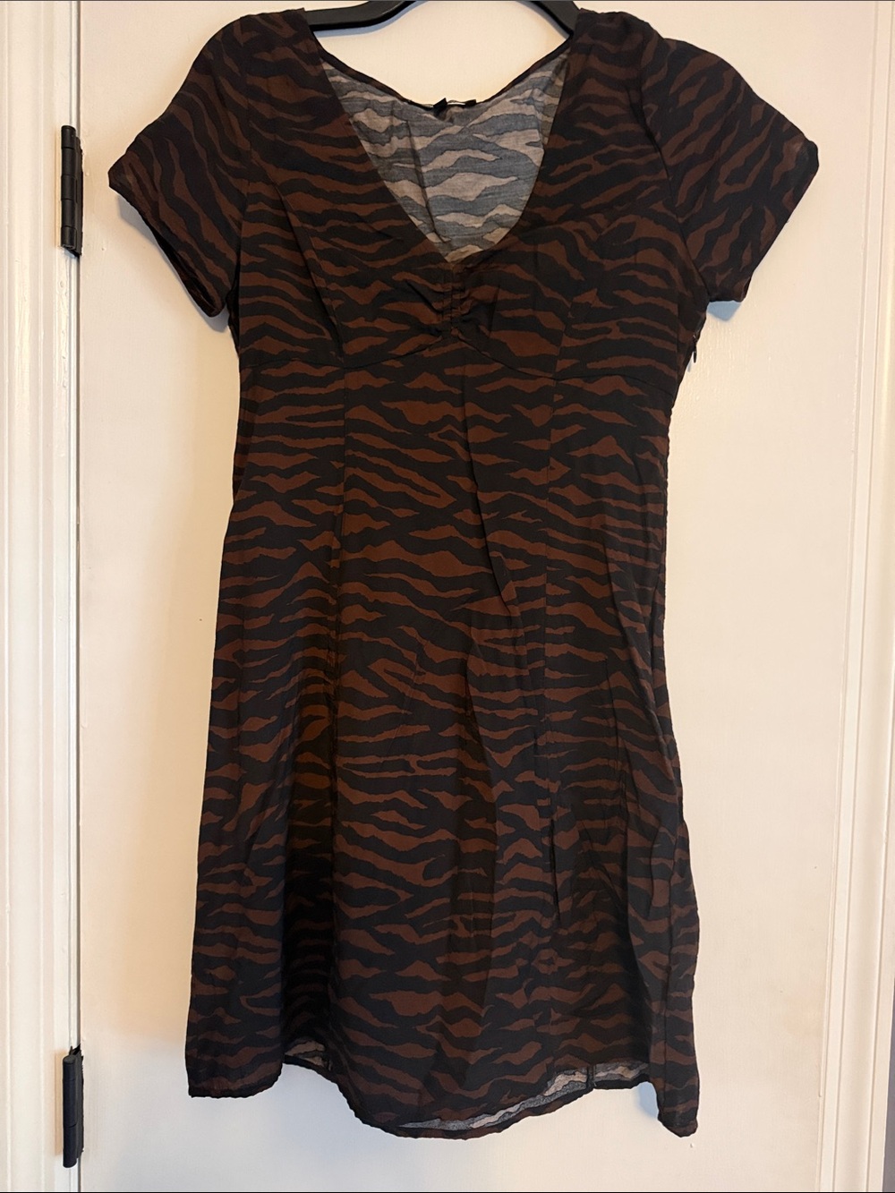 Madewell Brown and Black Zebra-Stripe V-Neck dress